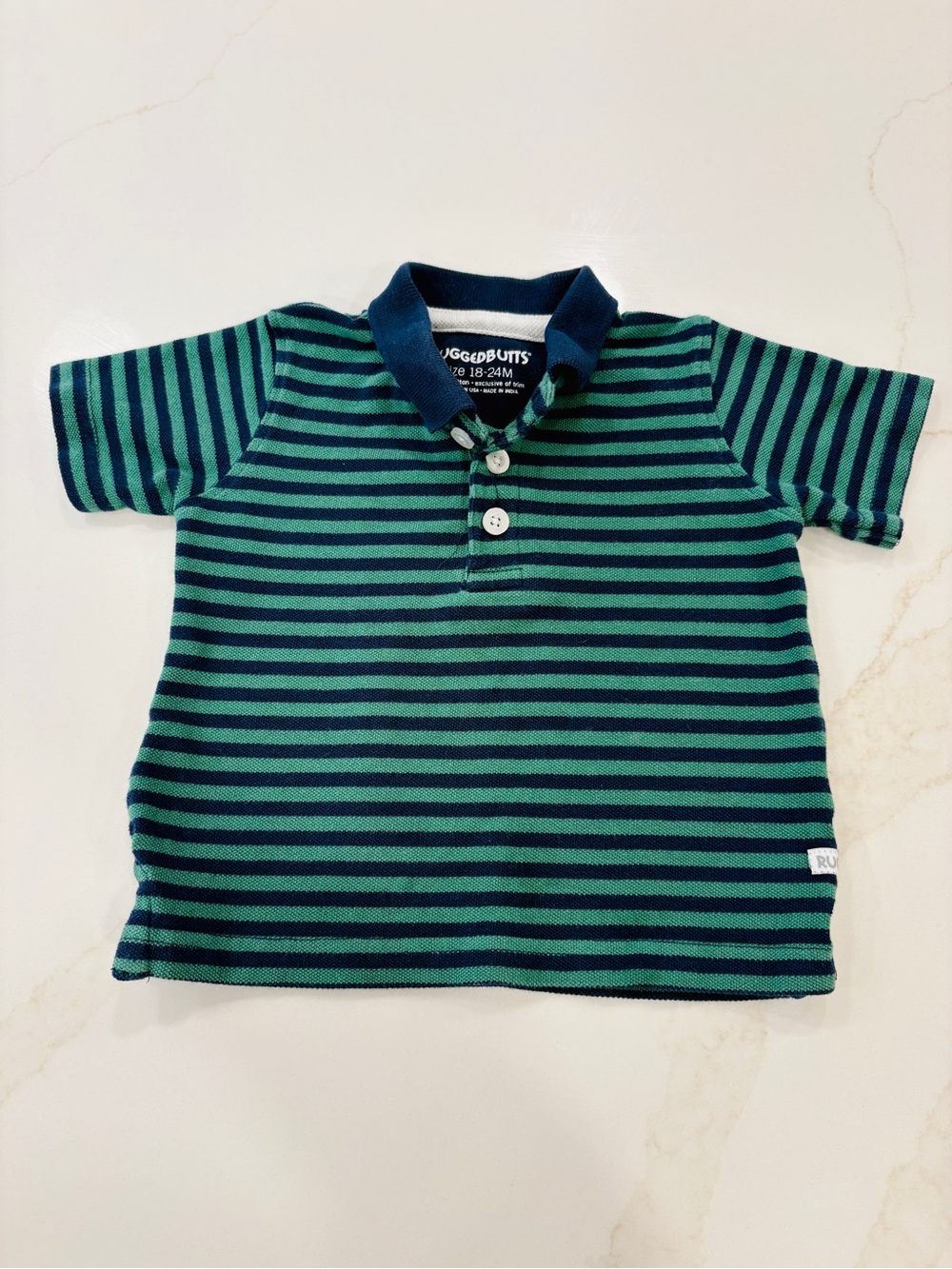 Rugged Butts Green & Navy Striped Polo Shirt Toddler 18-24mo (runs small)